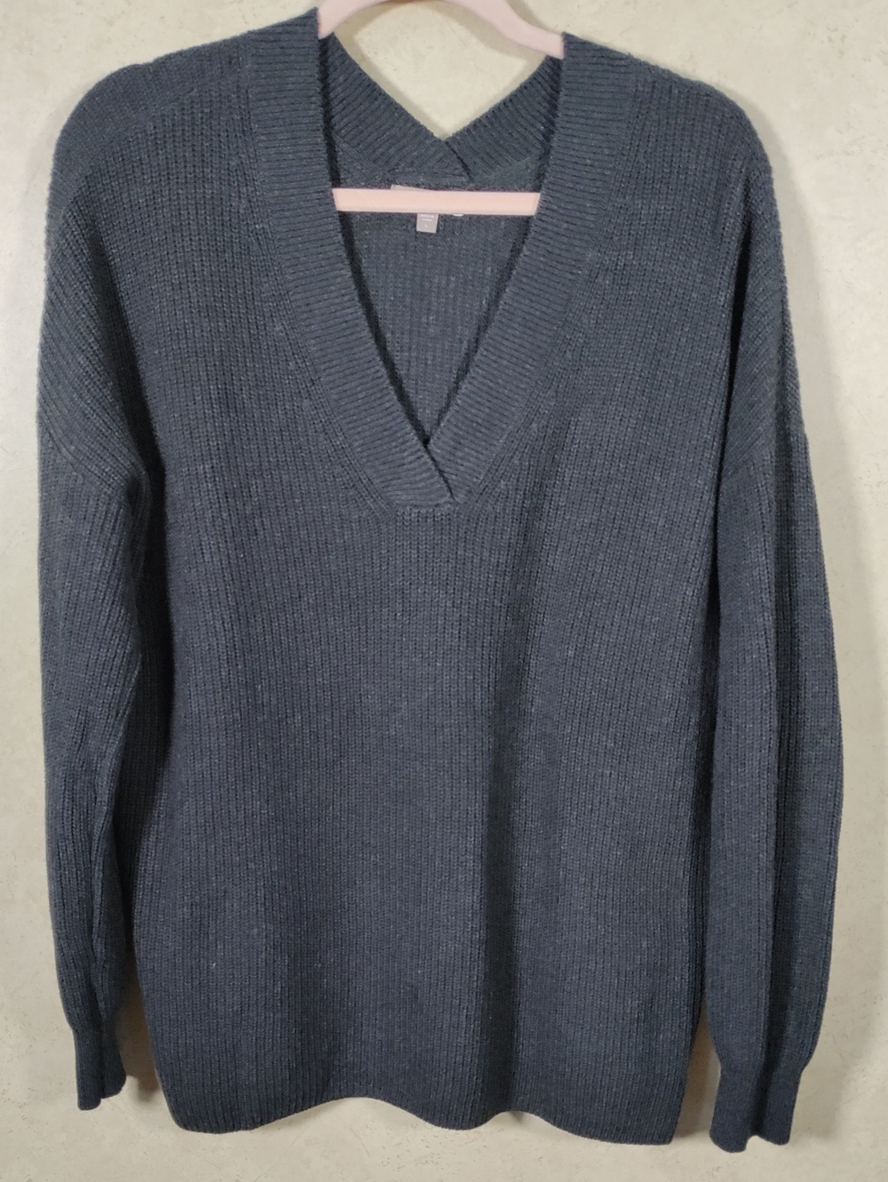 J129 Lilla P V-Neck Slate Gray Ribbed V-neck Cotton & Cashmere Sweater L